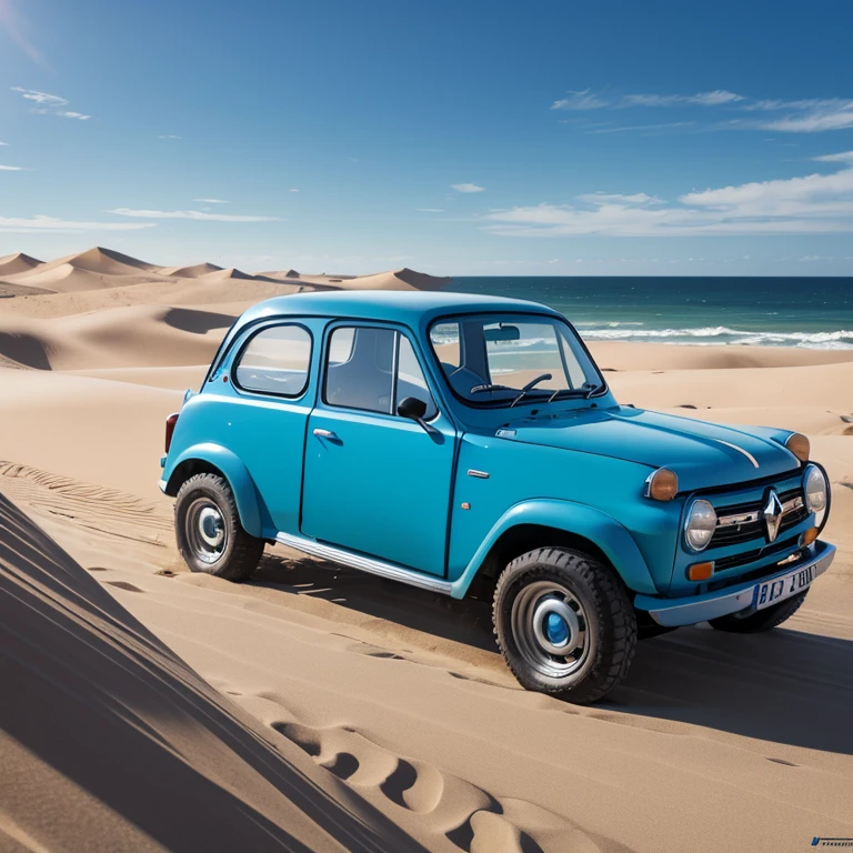 Blue Renault 4L on dunes 