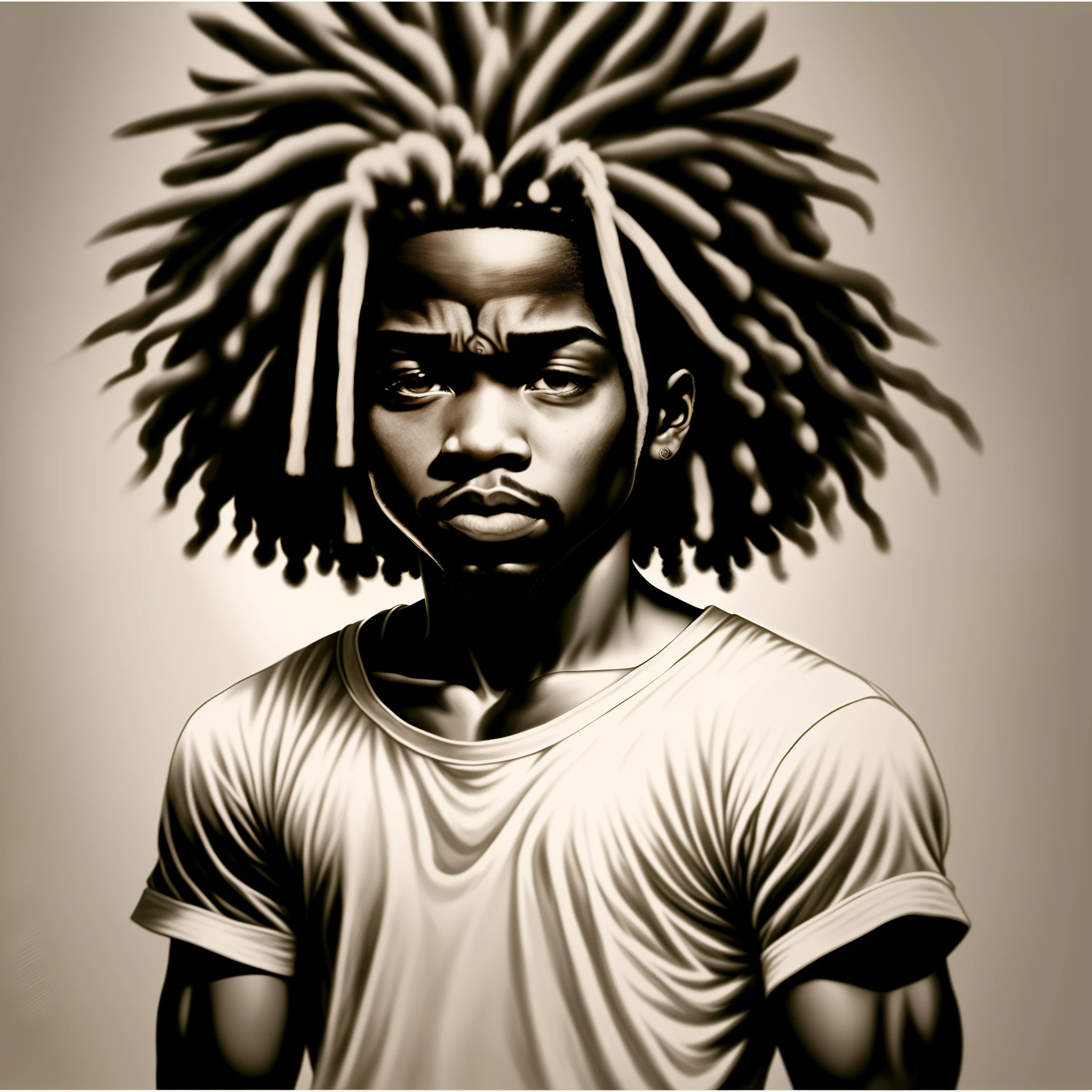 I want a crying expression , example of 1 male characters in graphite pencil drawing, cabelo afro caindo para a frente, Tipo Rasta, 8k Camera, para colocar de perfil no tiktok,