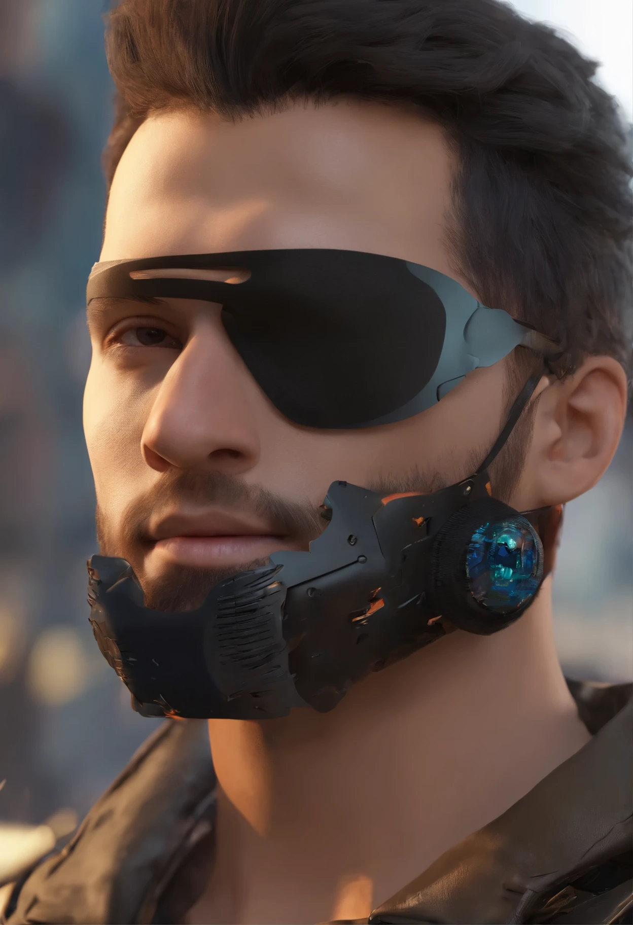 A guy of age 28 years , wheatish complexion, brown short hair, RAW, Best quality, high resolution, Masterpiece: 1.3), Masterpiece, best quality,8k, brown eyes, perfect eyes,close up, mouth mask cover, glowing shiny face, photography, close up, photorealistic, hyperrealism, professional photography, DSLR, looking at the camera, wearing a black mask with a sticker of skull , centred at camera, unreal engine, hyper sharp face