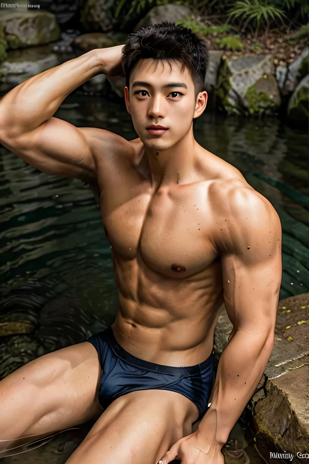 1 person, 25-year-old muscular man, shirtless,river delta, soft light, masterpiece, best quality, 8k ultra high definition, SLR camera, film grain, Fujifilm XT3 photorealistic artwork by Midjourney and greg rutkowski，simple background