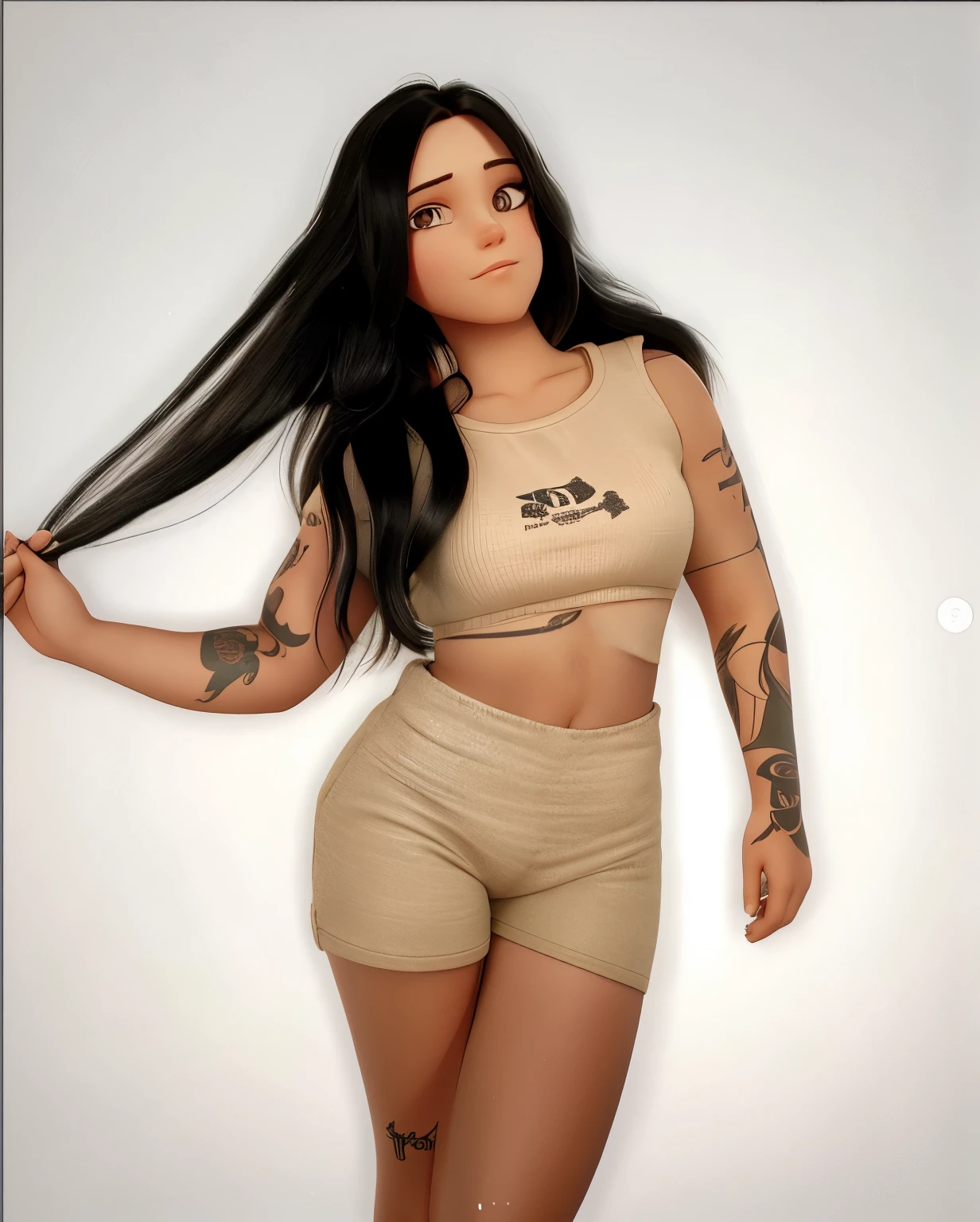 (masterpiece), (best quality), (ultra-detailed), ((masterpiece)) ((best quality)) ((ultra-detailed)) there is a woman in a white bikini posing in a bathroom, dial, daz. detailed, daz, doja cat, ( ( dark skin ) ), imvu, knot on shirt, realistic shaded perfect body, thicc, instagram model, digital screenshot, ( ( ( ( 3 d render ) ) ) ), hourglass ⌛️, dall - e 2, dall-e 2