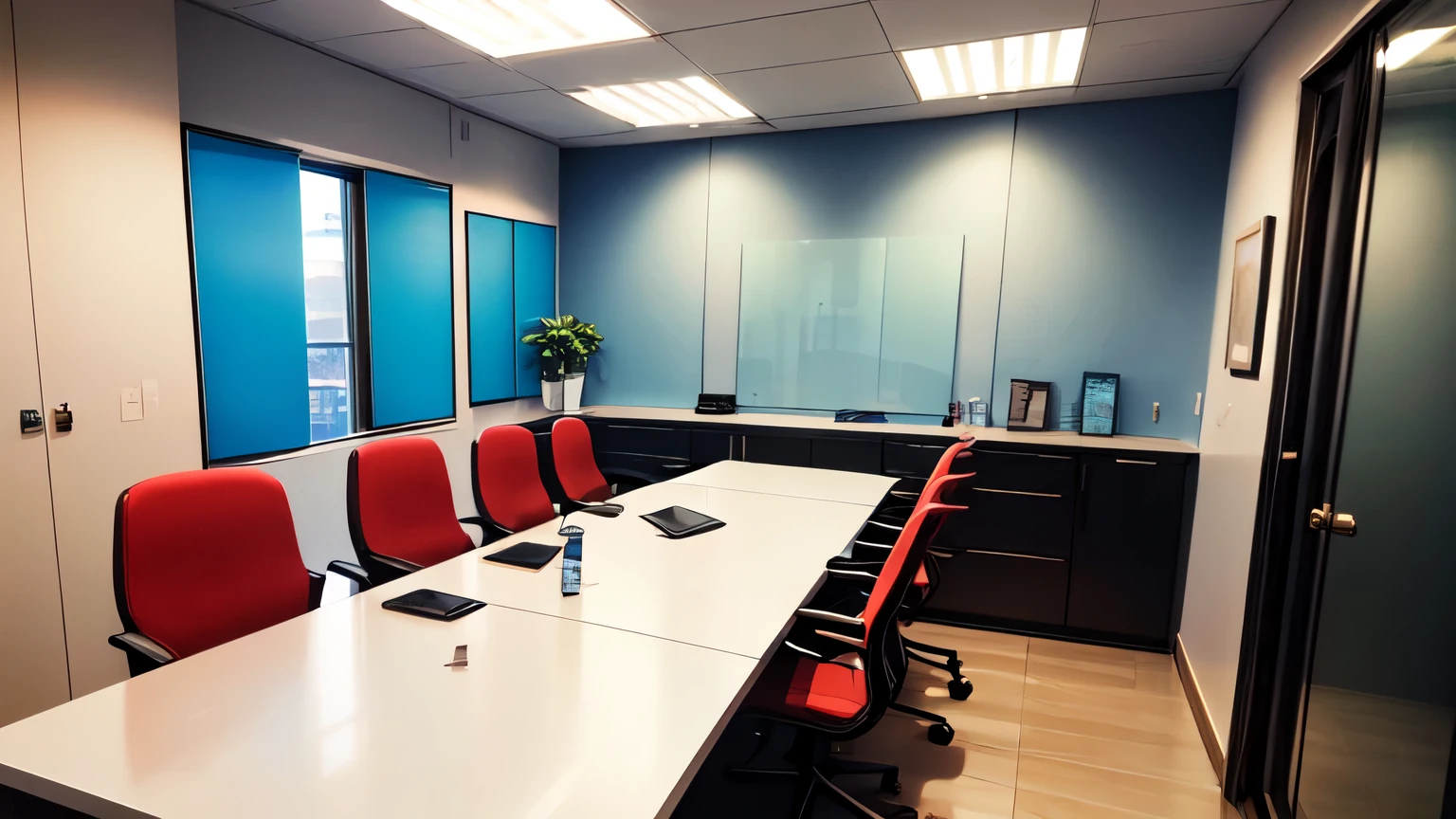 ((best quality)), ((masterpiece)), (detailed), perfect face, Professional businesswomen collaborating in a stylish office cabin with sophisticated decor, featuring a polished table and comfortable chairs.
