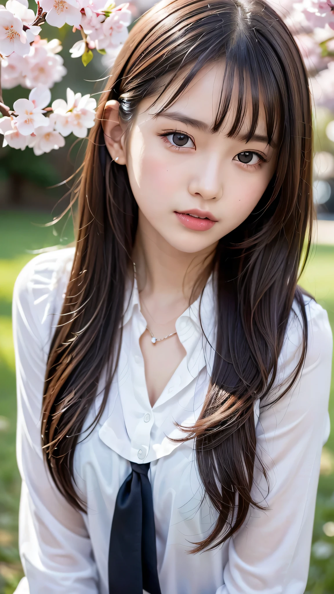 (1ung girl), Amazing face and eyes, (amazingly beautiful girl), (Best Quality:1.4), (Ultra-detailed), (extremely detailed CG unified 8k wallpaper), Highly detailed, High-definition raw color photos, Professional Photography, sailor uniform, school uniform, School, Spring, cherry blossoms,