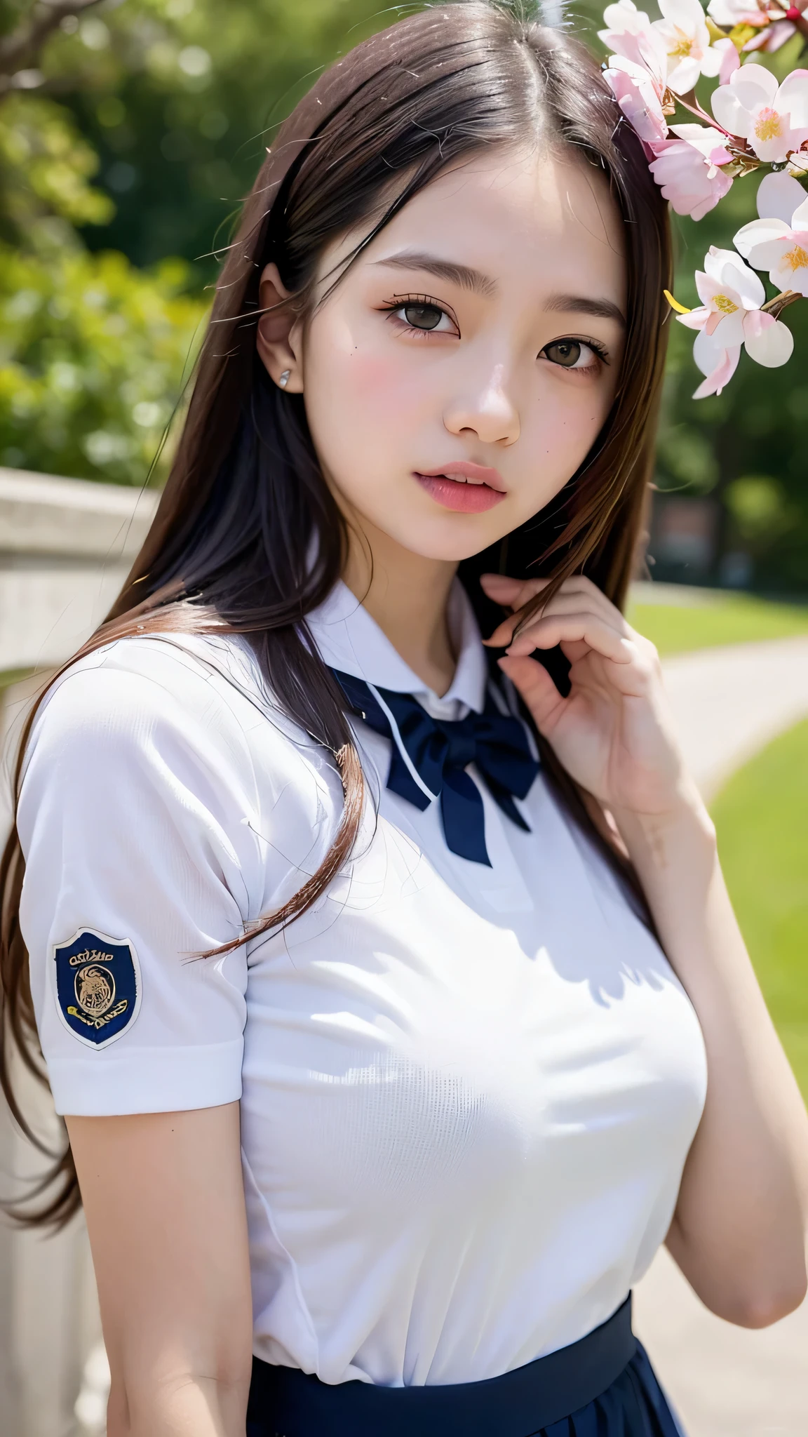 (ung girls), (Backwards:1.5), Looking back, (extremely detailed beautiful face), Amazing face and eyes, (Best Quality:1.4), (Ultra-detailed), (extremely detailed CG unified 8k wallpaper), Highly detailed, High-definition raw color photos, Professional Photography, Realistic portrait, Amazing face and eyes, Pink eyes, (High School Uniform, Pleated mini-skirt:1.3), (High school uniform with wide open chest:1.4), Twin-tailed, Brown hair, Model,  (((Bokeh))), depth of fields, School, crass room, (Sheer lace panties:1.2), (View from below:1.3),