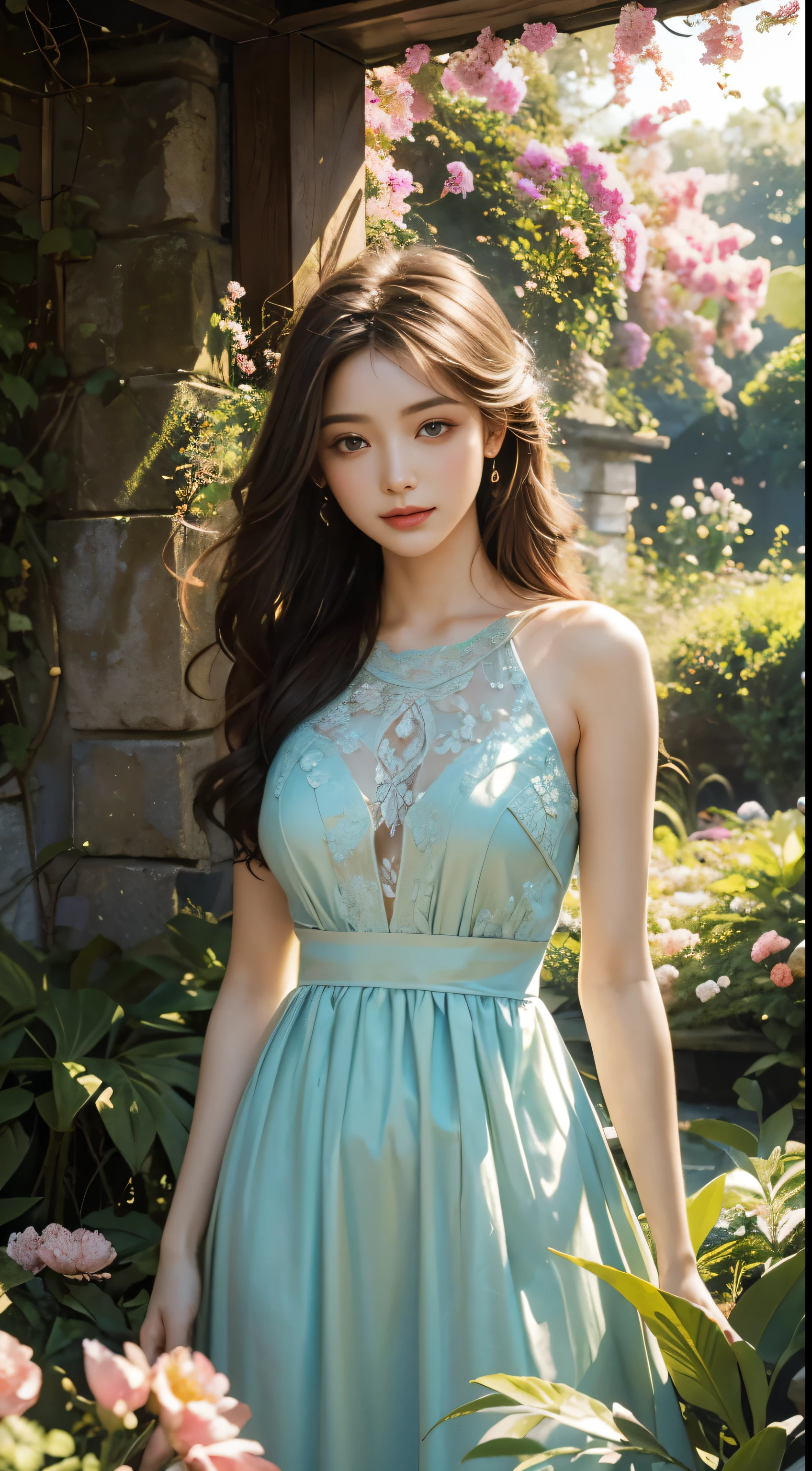 In this section of art, Charming women are portrayed in the best quality and high resolution., Immerse yourself in the tranquil, sun-drenched garden atmosphere.. The official artwork features highly detailed features., It showcases brightly colored clothing and intricately designed accessories.. Her eyes and exceptionally detailed face radiate with life., Add to the beauty and stunning appearance of this masterpiece of art.. The locks were soft and flowing down around her., Add to this the bright colors and serene atmosphere of the lush greenery and blooming flowers that surround her.. Subtle shadows and highlights add depth to a scene., Makes it a real feast for the eyes..
