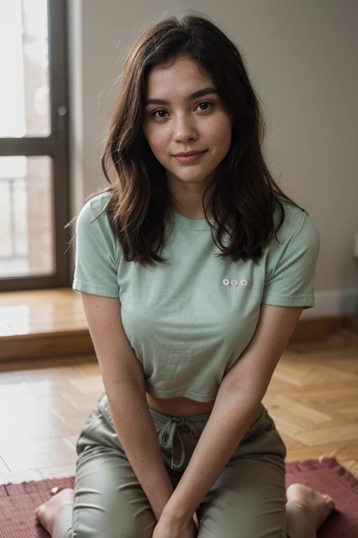 Cute beautiful sexy European light-green-eyed brunette, 22 years old, wearing pink Jujitsu uniform, pink Jujitsu long pants. Fully clothed.
Kneeling on floor in a Dojo, seductive smile,
tiny waist, very detailed, innocent face, face-length 1.3 times the face-width, almond-shaped eyes, squared face-shape, high cheekbones, naturally wavy hair, light-green eyes, high-res, masterpiece, best quality, intricate details, very detailed, sharp focus, detailed skin, realistic skin texture, texture, detailed eyes, professional, 4k, charming smile, shot with Canon, light depth of field, Kodak Vision color, perfectly fitting body, extremely detailed, photo_\( ultra\), photorealistic, realistic, post processing, maximum details, roughness, real life, ultrarealistic, photorealism, photography, 8k UHD, photography