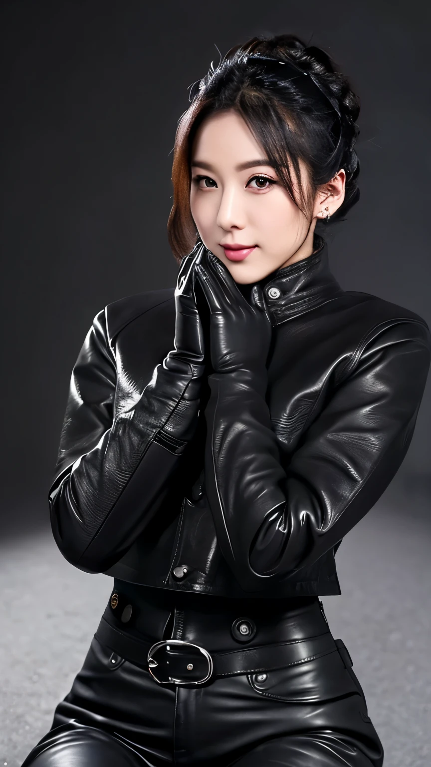 Black leather riders jacket, Office in the Dark, Black leather glove fingertips on both hands,Wearing black leather gloves,Sitting in a black leather chair、 Japan Female New Employees (Black leather gloves cover both hands) (The angle is sideways)、Black Leather Leather Pants,Black Leather Black Leather Pants,Black Leather Skinny Pants、Long black leather boots on both feet、Black Hair Ponytail ((He wears black leather gloves on his hands))full body photo,Full Body Shot Full Body Full Body Leather Suit,☺If you turn in this direction。Wearing black leather gloves,Wearing black leather gloves,Wearing black leather gloves,Wearing black leather gloves,Wearing black leather gloves,Wearing black leather gloves,黒のレザーパンツが美しい😍黒のレザーパンツが美しい😍黒のレザーパンツが美しい,😍I&#39;m smiling while looking at you,full body photo,full body photo,Full body leather wear