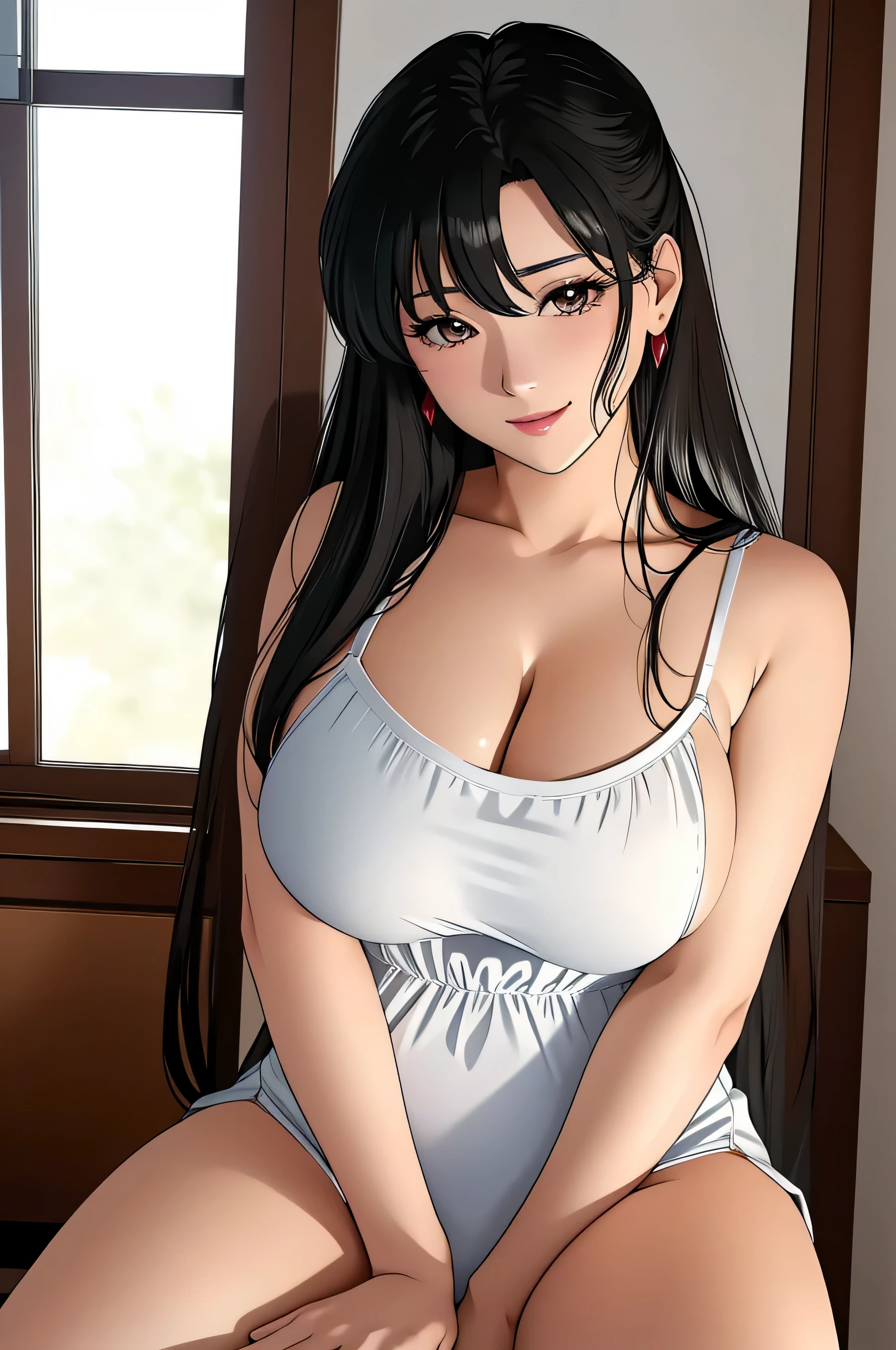 SetsunaMeiou, (Draw a detailed and delicate face, 美しい日本人of), enchanting smile, (huge breasts, 小さな乳首of, 小さな乳輪of), (hard chest, 張りofある乳房, beautiful breasts)of, (appear:1.6, very accurate and realistic), (sneaky sitting pose, legs open, very bold), 眺めofマンコ, raised his hand, whole body is anatomically correct,