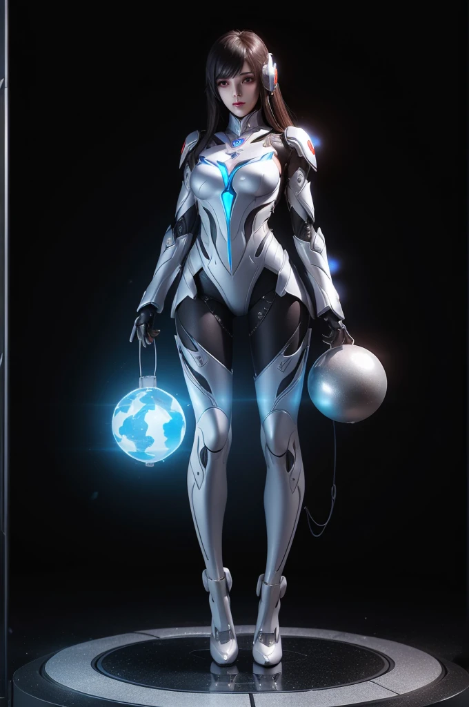 (((full body photo))) Female black mech sculpture,Skysky,The mech is rich in detail,Mechanical skin texture,Silver robot wing detail,Silver lightning ball,holding knives,Explosive effect