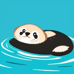 Draw an illustration of a sea otter taking a break。however、Washawasha、Try to give a feeling of bliss