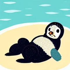 Draw an illustration of a sea otter taking a break。however、Potato、Try to give the impression that you are going to have a relaxing time.