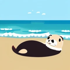 Draw an illustration of a sea otter taking a break。however、Potato、Try to give the impression that you are going to have a relaxing time.