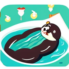 Draw an illustration of a sea otter taking a break。however、Potato、Try to give the impression that you are going to have a relaxing time.