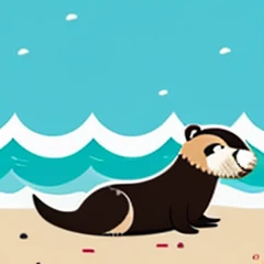 Draw an illustration of a sea otter taking a break。however、Wow!、Try to make it look like it's full of fun.