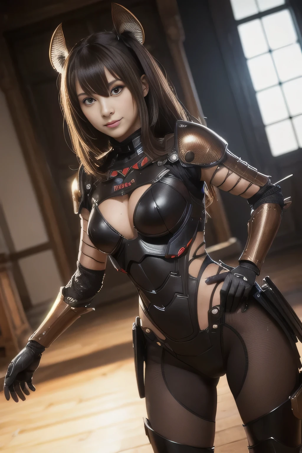 (High resolution,masterpiece,highest quality,Very detailed CG, anime, official art:1.4), realistic, photograph, amazing detail, all complicated, er and lustreat many layers, 8k wallpaper, 3D, sketch, cute, figure,( alone:1.4), perfect female proportions,villain's daughter, (Fusion of dark brown cockroacd lady:1.4), (brown cockroach foady:1.2), (brown cockroach woman:, (Fusion:1.2), (alone:1.4), (evil smile:1.2), muscular, abs, (Cockroach brown exoston bio insect suit:1.4), (Cockroach brown exoskelebio insect armor:1.2), (brown transparent cockroach feathers:1.4), (brcockroach antenna:1.3),
