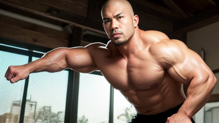 (Highly detailed 8K wallpaper), asian man, muscle worship, fold your arms, On the playground, baseball uniform, high detail, very short hair, skin head, Circular cut, very large and strong body, bulging muscles, muscular, very large pectoral muscles. Very sexy abs, legs are muscular, Toned figure, brightens oily skin, muscular, Tank top, T-shirt, long shot, wide shot