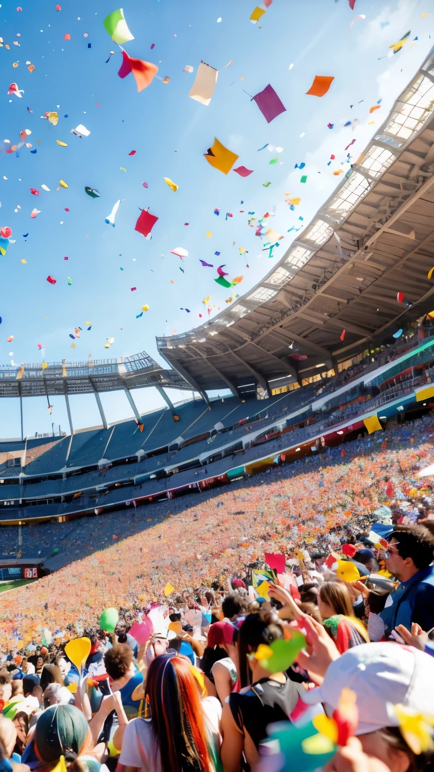 (Colorful confetti flying around the stadium:1.3)