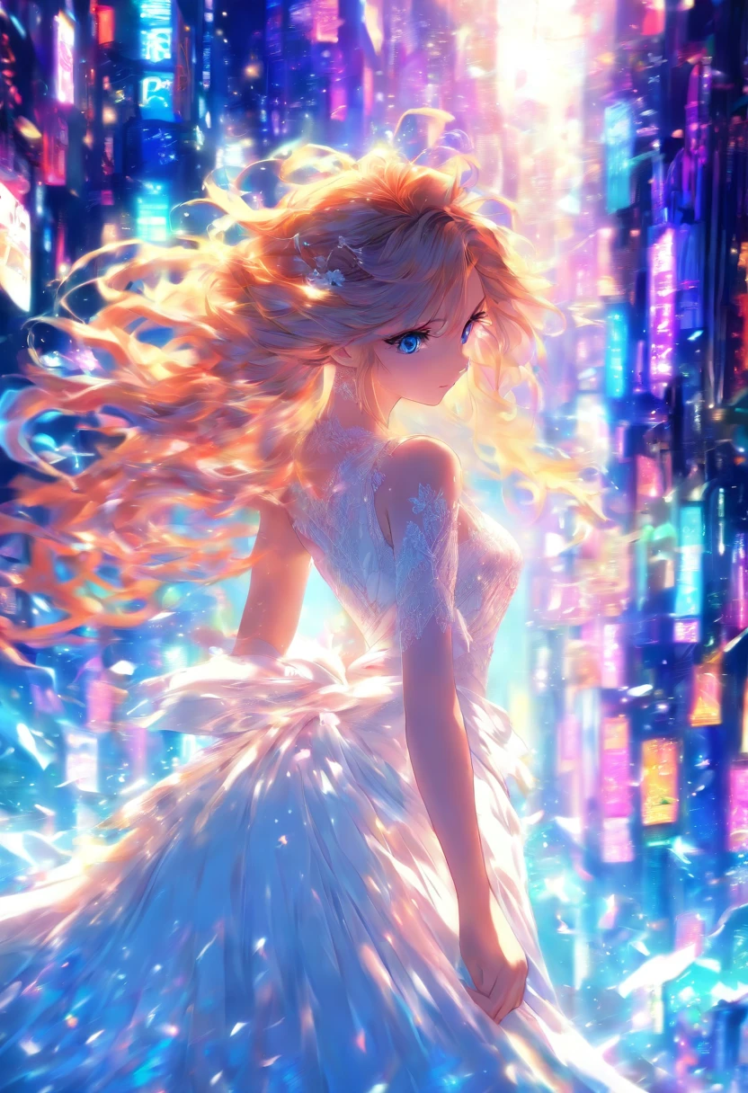 anime 1 girl, long hair, White dress