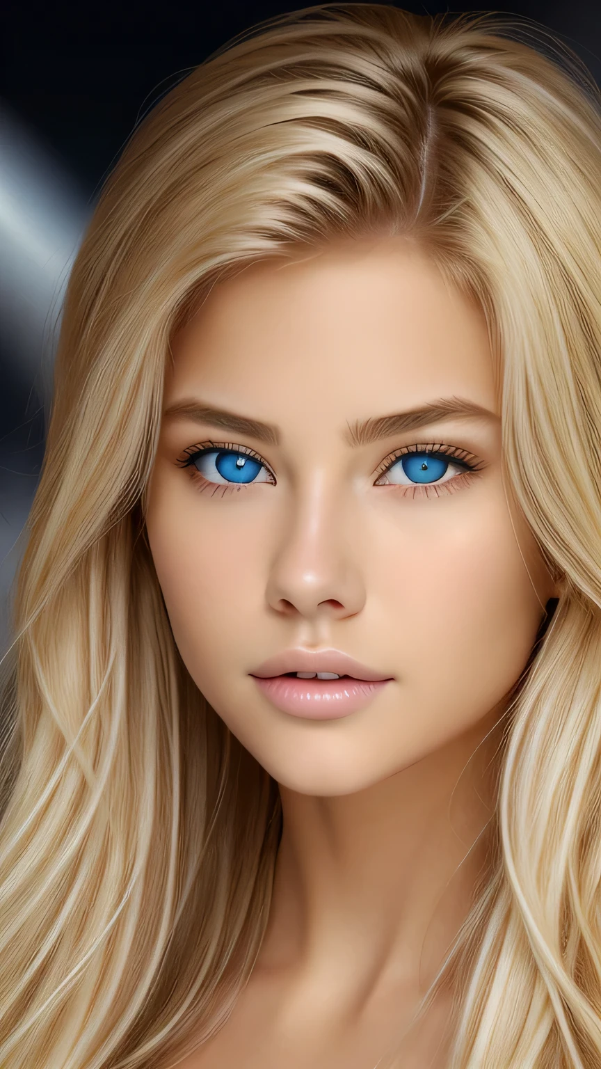 long hair、blue eyes、blonde woman、pose for a photo, 美しいblonde woman, unparalleled beauty、beautiful blonde girl, blonde and attractive features, soft portrait shot、8K, gorgeous and attractive face, attractive woman face, beautiful woman pictures, beautiful female model, 魅力的なbeautiful face, beautiful model portrait, blonde woman, beautiful young face, beautiful young woman、masterpiece, 最high quality, high quality, High resolution、 beautiful face、(realistic face)、realistic black eyes、beautiful detailed black eyes、realistic skin、beautiful skin、surreal、very detailed、(((space background)))