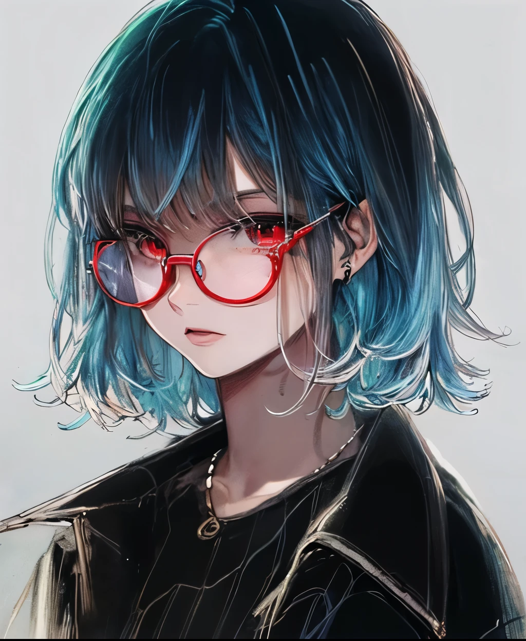 anime girl with blue hair and red glasses, anime atmosphere, anime style illustration, anime style 4 k, anime style artwork, 80年代のanime atmosphere, 2 d anime style, anime style. 8K, anime art style, anime style portrait, modern anime style, anime style art, anime style character, anime style only, style anime, High quality anime art style、black color lenses