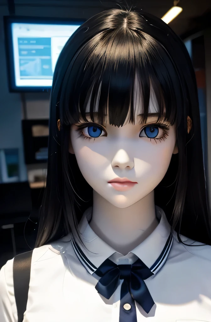 Full body mannequin deep kisses computer,that mannequin is beautiful,That mannequin is a high school girl.,The height of the mannequin is 165cm,mannequin color'my face is white.,mannequin color'The body is pure white.,mannequin is long, thin face.,The mannequin has black hair(straight to the throat,bangs),mannequin color'eyes are black.mannequin is wearing a girl' high school uniform.