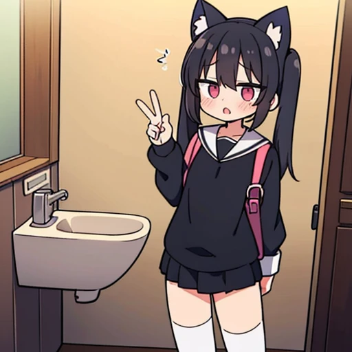 multiple girls、knee high socks、flat chest、thighs、Condescending、Crab crotch、Peeing、quirting、night、I have nipple、black hair、Sperm is on it、Condescending、High resolution、Detailed、masterpiece、twin tails、blush、naked、masturbation、carrying a school bag、Toilet in a private room、Cat ear