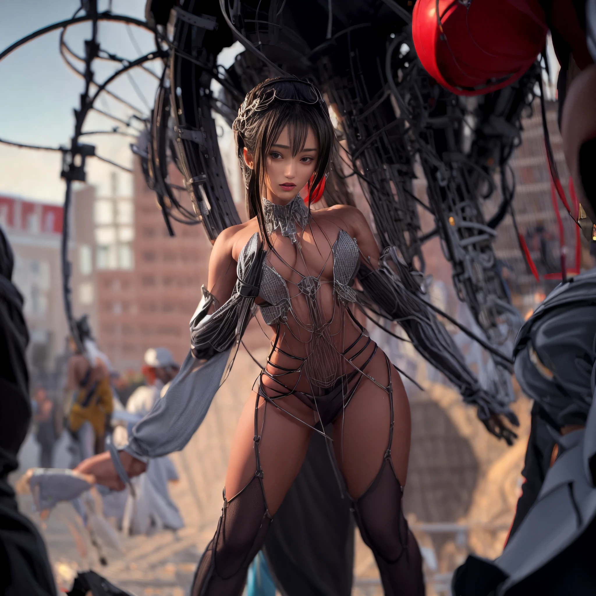 ((NSFW:-0.9, (nipple:-0.9), Acutance:0.85, White and Red, Mystic sight, (many Dazzling flush lights with lens flares), Luminous Particles, many colorful Lights )) . best quality, (masterpiece:1.3, ((realistic and photorealistic with touch of rawness:1.37)), ultra detailed:1.3) . (Amazing KAWAII Idols Walking on stage), ((Extremely detailed (KAWAII face variations)) with joyful expressions), { oiled ivory skin | Overflowing Biomechanical HUGE and HEAVY boob | pretty hips | (Exquisitely White dress with back cutouts) | Full of flowers covering girl's body | long hair:-0.8 }, { (Visible naked backs with Overflowing sideboob) | ( kicking on stage with Red highheels, large crowd:1.4) } . (((hand:-1, extra joint:-1))), Whole Body proportions and all limbs are anatomically accurate .
