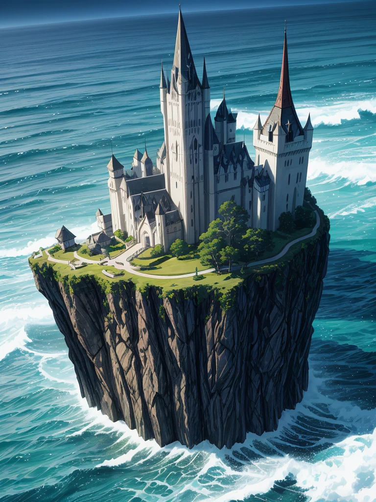 (((masterpiece、Highest image quality、highest quality、highly detailed unity 8kwallpaper)))、((A castle on a lonely island))、(Ocean)、tower