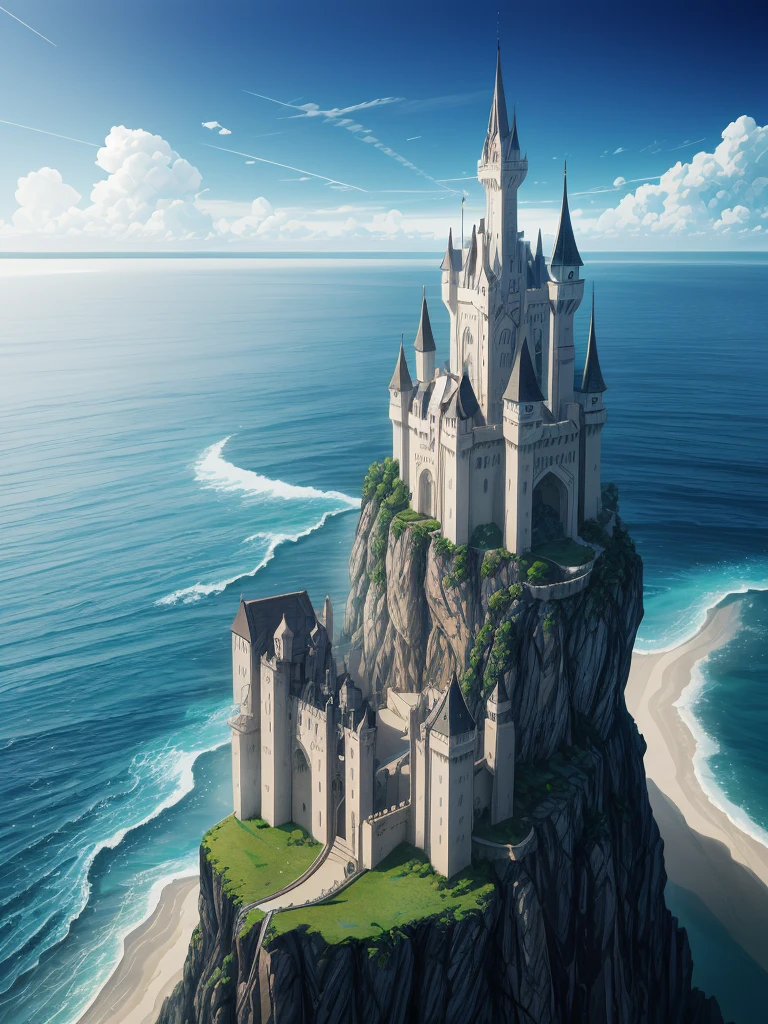 （（（masterpiece、Highest image quality、highest quality、highly detailed unity 8ｋwallpaper）））、（（fantasy、A castle on a lonely island））、（Ocean）、tower