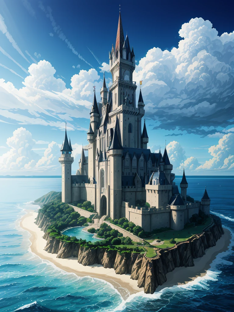 （（（masterpiece、Highest image quality、highest quality、highly detailed unity 8ｋwallpaper）））、（（fantasy、A castle on a lonely island））、（Ocean）、tower