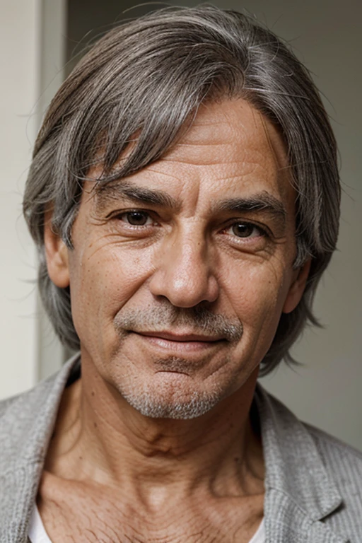 Human male 67 years old gray hair friendly face natural features realistic natural light