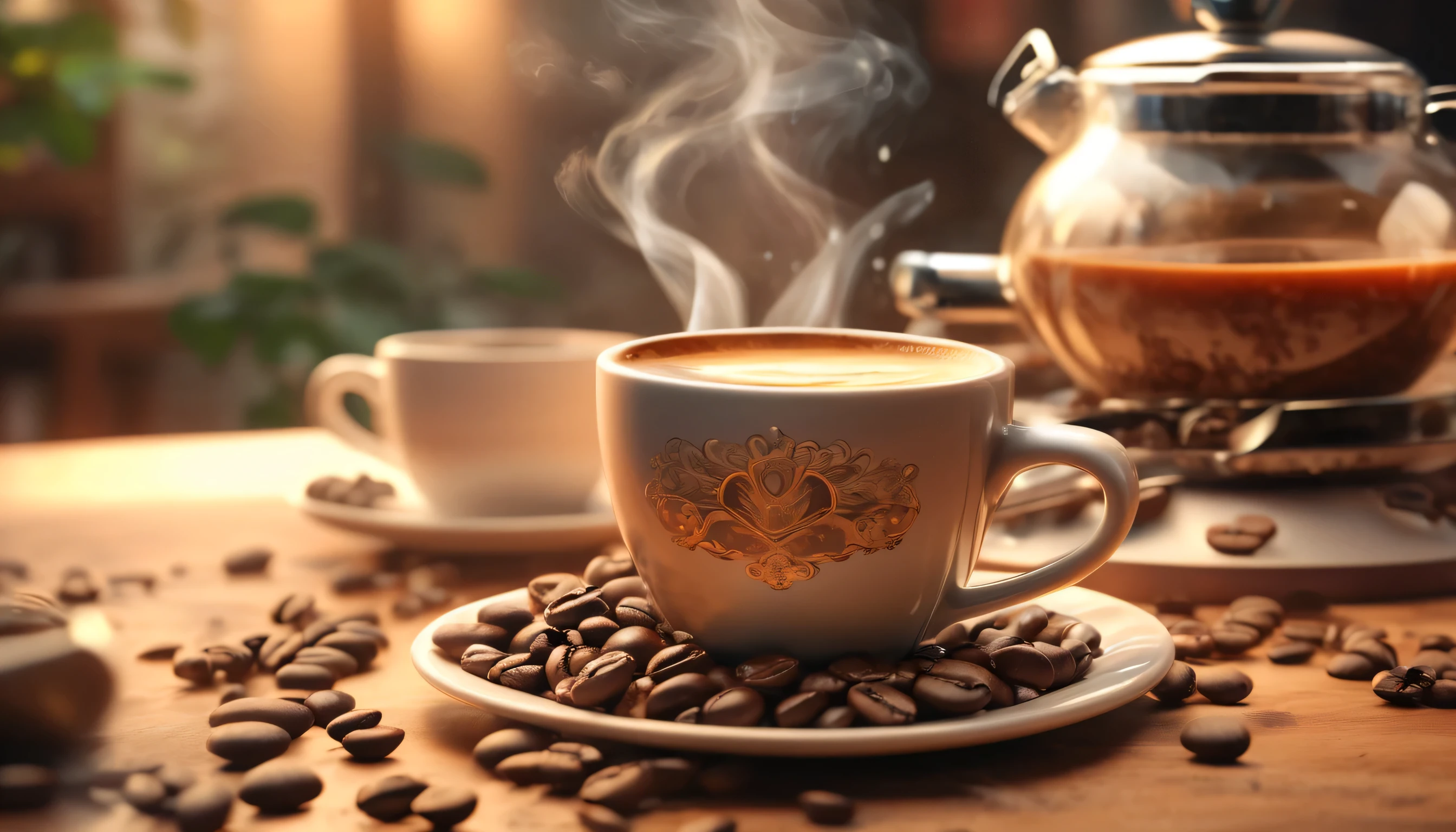 (best quality,4k,8k,highres,masterpiece:1.2),ultra-detailed,(realistic,photorealistic,photo-realistic:1.37),coffee themed wallpaper,illustration,coffee beans,cup of coffee,steam,vintage style,rich colors,soft lighting,artistic flair,rustic charm,caffeine boost,sensory stimulation,relaxing vibe,cozy atmosphere,warm hues,aroma-filled,carefully crafted detail,barista's touch,natural textures,beautifully curated,picturesque scenery,savor the moment,caffeine bliss,morning ritual,perfectly brewed,serene backdrop,invigorating energy
