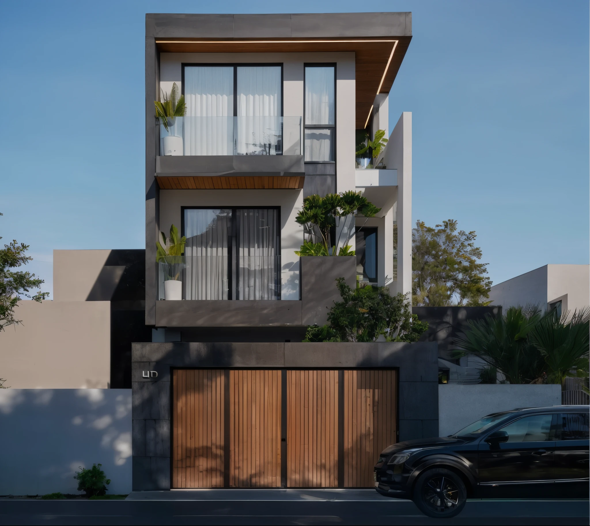townhouse on the street ,modernvilla, architecture, blackandwhite,glass window,Contrast, lots of sunlight,sunlight,(day light),(( masterpiece)) (( ultral realistic)) (( sharp forcus)) (( high detail)),RAW photo, subject, 8k uhd, dslr, soft lighting, high quality, film grain, Fujifilm XT3