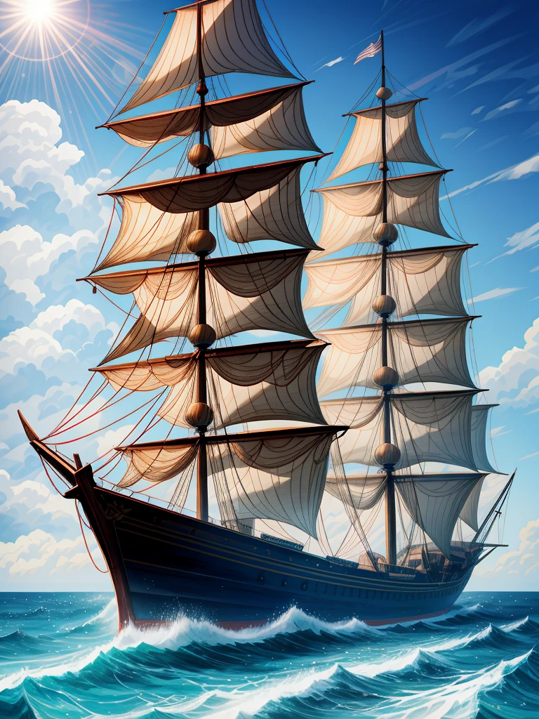 (((masterpiece、Highest image quality、highest quality、highly detailed unity 8kwallpaper)))、((fantasy))、(Sea of Fog、Wooden sailing ship)、ghost ship