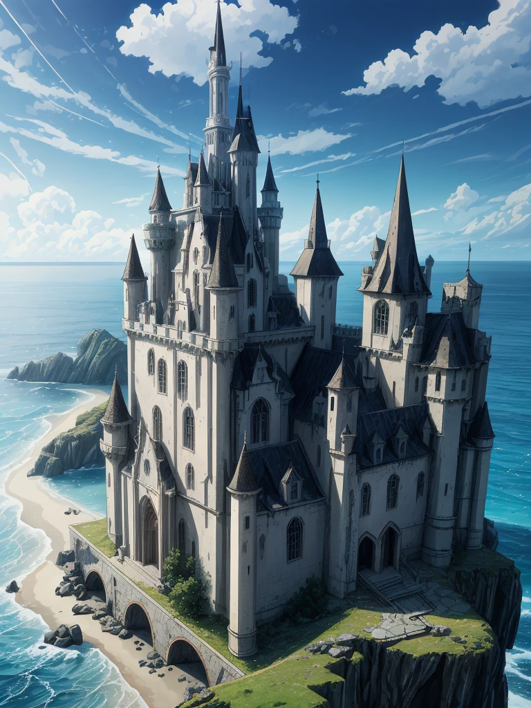 (((masterpiece、Highest image quality、highest quality、highly detailed unity 8kwallpaper)))、((fantasy、Abandoned castle on a lonely island))、(Ocean)、tower