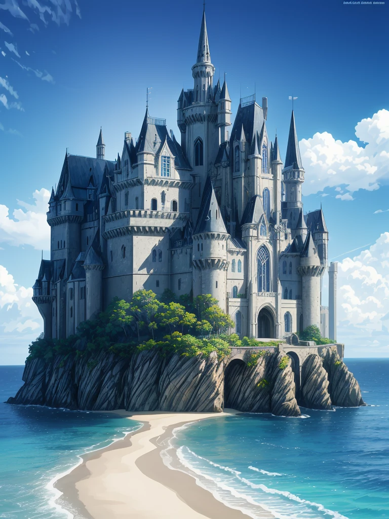 （（（masterpiece、Highest image quality、highest quality、highly detailed unity 8ｋwallpaper）））、（（fantasy、Abandoned castle on a lonely island））、（Ocean）、tower