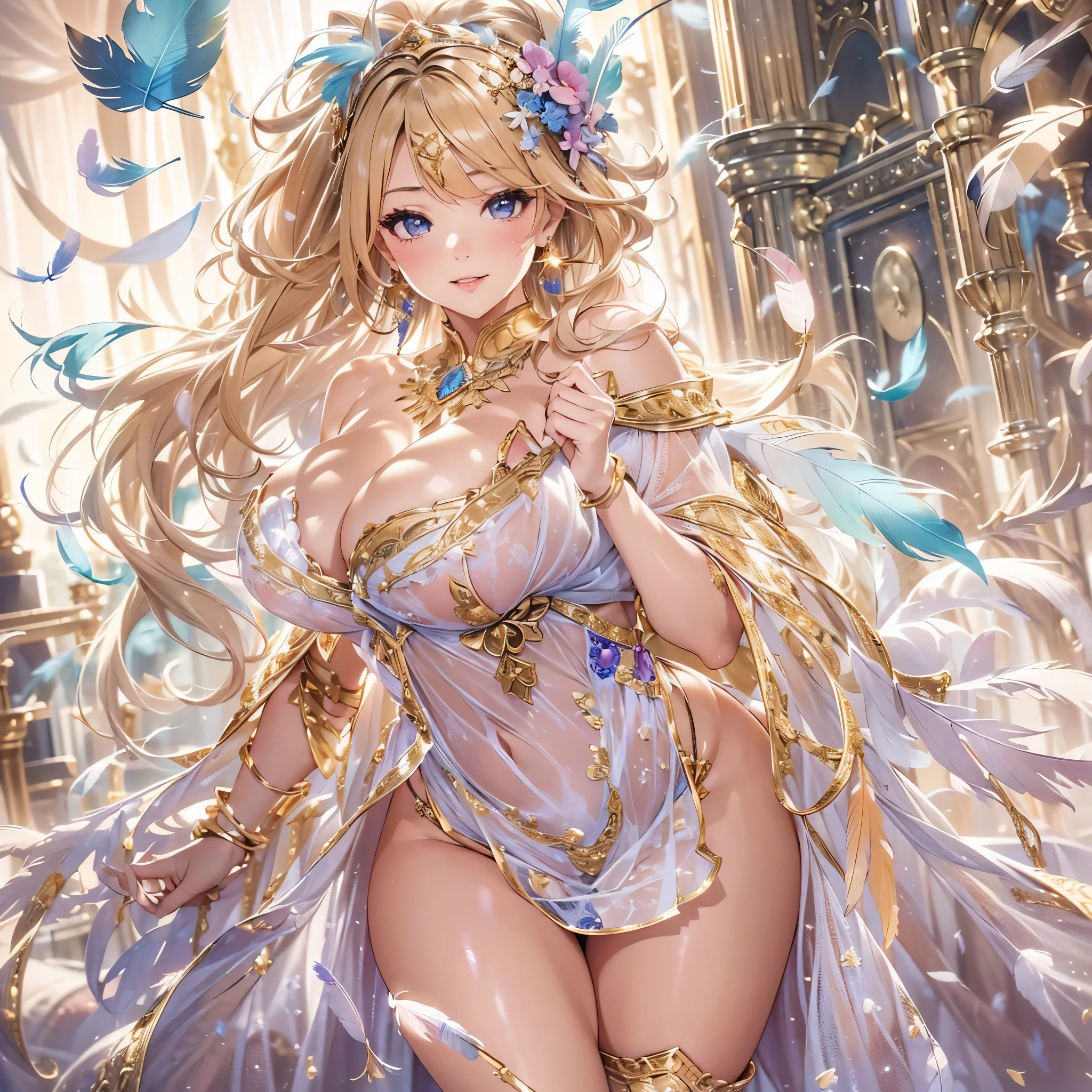 去最高のmasterpiece、beautiful美しさ, 3D two-dimensional, rich, blonde, skirt, stockings, high heels, poison、star、star、(Highly detailed CG Unity 8K wallpaper),(masterpiece), (最high quality), (Super detailed), (best work),(best shadow), (sharp eyeliner, eye shadow, fine eye:1.1), (超High resolution,realistic,最high quality,realistic),(8K,RAW photo,最high quality,マstarプル),mature woman、sensual curves、huge breasts、thighs、bubble、お尻のmasterpiece, 最high quality, Super detailed, full body shot, mature woman, beautiful mature woman, nightgown and underwear, enchanting smile, thick lips, Chubby lips, blush, looking at the viewer, provocative expression, beautiful髪型, cleavage, Plump、curvy hips、attractive face、sexy lingerie、an inviting gaze、Expression of emotions、Lewd underwear、(((erotic see-through lingerie set)))、Standing position、gorgeous accessories 、big breastsの女性, bare shoulders, golden hair, colored feather, metal ornaments, colored flowers, particle, light, (masterpiece, 最high quality, 最high quality, official art, beautiful and aesthetic:1.2), (1 girl:1.3), very detailed,(fractal art:1.1),(colorful:1.1)、(flowers:1.3),most detailed,(zentangle:1.2), (dynamic pose), (abstract background:1.3), (shiny skin), (lots of colors :1.4), ,(earrings:1.4), (feather:1.4),masterpiece, 最high quality, Super detailed, 30~40 years, full body shot, beautiful 、various hairstyles，gold headband，plump breasts，beautiful butt，greek clothing，Tulle covers the breasts，perfectly proportioned, detailed clothing details,marble，god statue，cinematic lighting, film grain, 8K, masterpiece, Super detailed, high detail, high quality, High resolution,(((NSFW:1.2)))、exposed chest、Openwork decoration，(((see through dress)))、(((解剖学的に正しいbody))) , 最high quality, Super detailed, (((Lewd underwear)))、raise your butt, from below, (((R-18)))、Hakari、thighs, big breasts, Are standing, cowboy shot, blush, (((1 girl))), (masterpiece:1.3), (High resolution), (8K), (very detailed), perfect face, Nice eye and face, (((最high quality))), (Super detailed), detailed face and eye, (alone), High resolution、beautifuleye,(((sexy pose)))、(((整ったbig breasts)))、((beautiful eye))、luxury、(((超High resolution)))、(((detailed description)))、(((ぽっちゃりbody型)))、(((解剖学的構造に一致したbodyの部位)))、beautiful長いまつ毛、バランスのとれたbody型,2 feet、Just the right size for your legs and arms、Fishnet tights、glamorous、(((Clear white and black eye)))、lipstick、Sparkling、(Undistorted face, eye, body)、jewelry、gem、(長くカールしたbeautifulまつ毛)、(((バランス良いbeautiful胸)))、(transparent, Exquisite skin:1.2)、(((完璧なglamorousボディー)))、actress face、Super beautiful、cute smile、Healing beauty、Flower shower、完璧なeye、realistic depiction、super sexy、shiny、glamorous、double eyelids、Good dark compensate、compensate、ぼやけていないeye 
