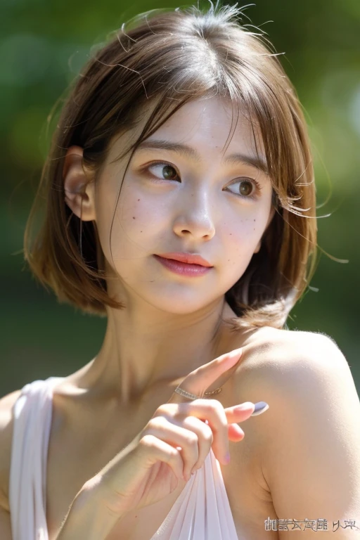 (RAW photo, highest quality), naked, nipple, Narrow waist、necklace, 、very delicate and beautiful, soft light, (brown hair, short hair swaying in the wind, bangs), beautiful detailed girl, (finger details), highly detailed eyes and face, beautifully detailed nose, beautiful and detailed eyes, 1 girl, Japanese, Neat beauty, cute, young, smile, , (medium breasts), realistic face, realistic body, naked, The hair on the skin shines、rough skin、stare at the camera
