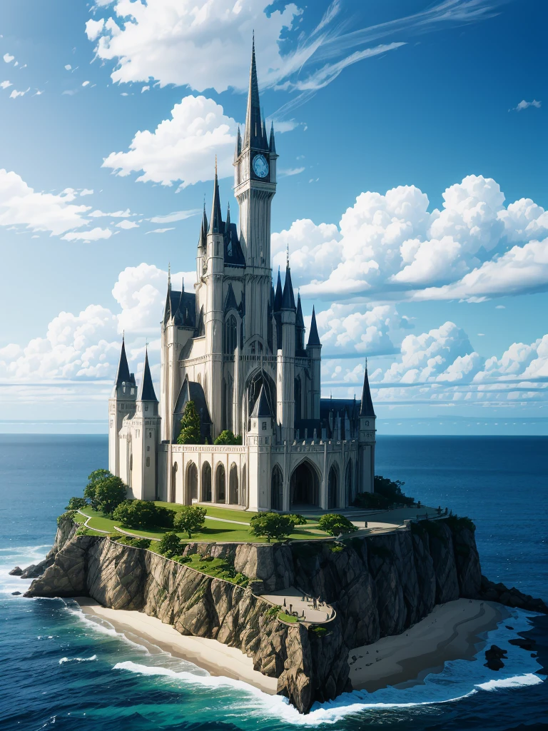 (((masterpiece、Highest image quality、highest quality、highly detailed unity 8kwallpaper)))、((fantasy、A castle on a lonely island))、(Ocean)、tower