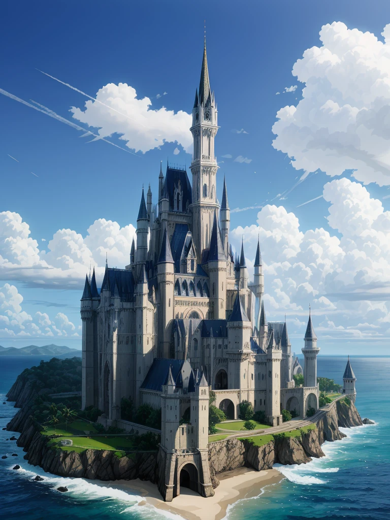 （（（masterpiece、Highest image quality、highest quality、highly detailed unity 8ｋwallpaper）））、（（fantasy、A castle on a lonely island））、（Ocean）、tower
