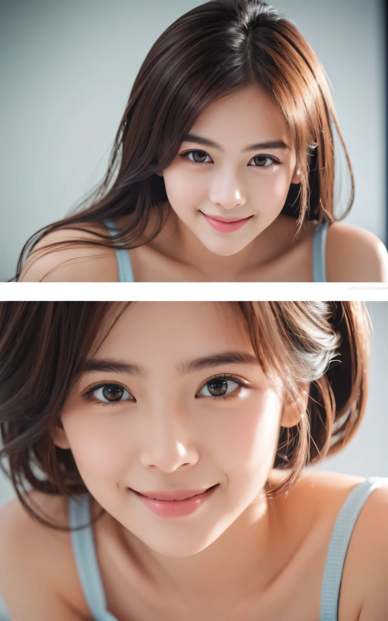 masterpiece, highest quality, RAW photo, realistic, smile, beautiful girl, cute, delicate girl, hair up, written boundary depth, High resolution, Super detailed, detailed, 非常にdetailedな目と顔, realistic student, sharp focus, cinematic lighting, Upper body,