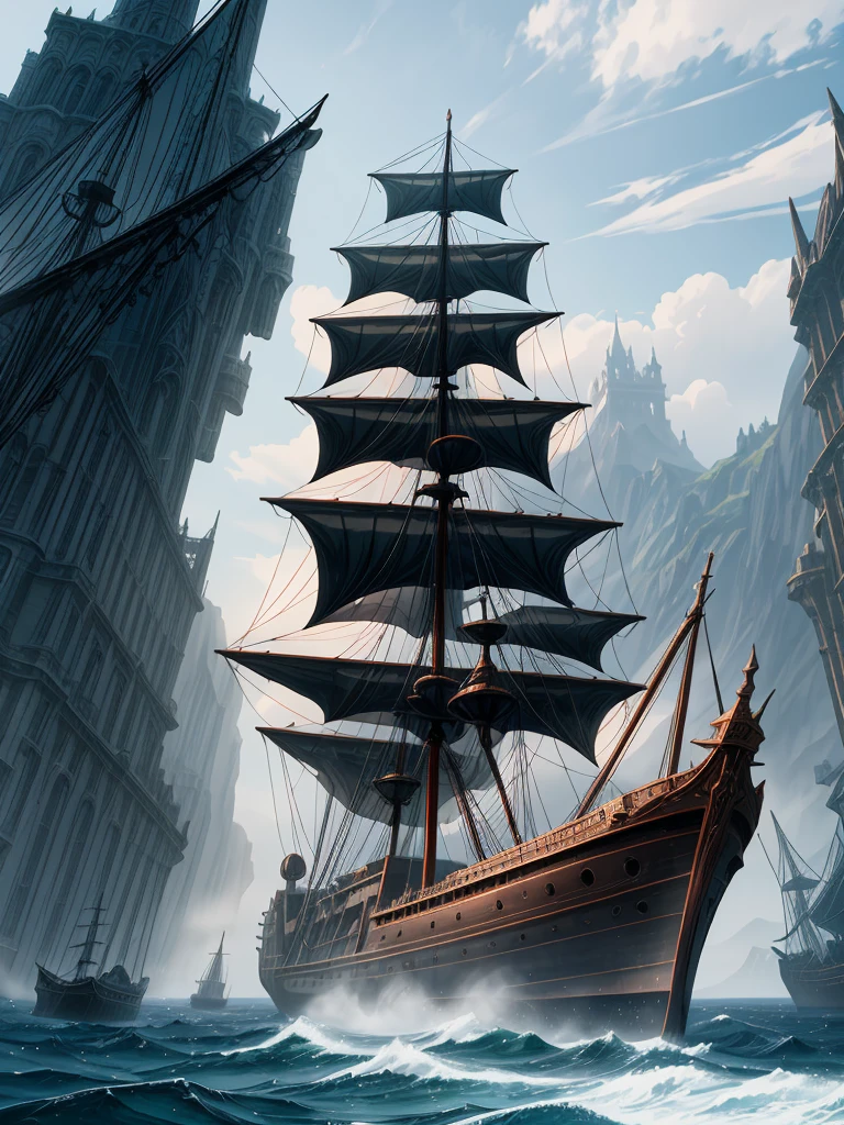 (((masterpiece、Highest image quality、highest quality、highly detailed unity 8kwallpaper)))、((fantasy))、(Sea of Fog)、ghost ship