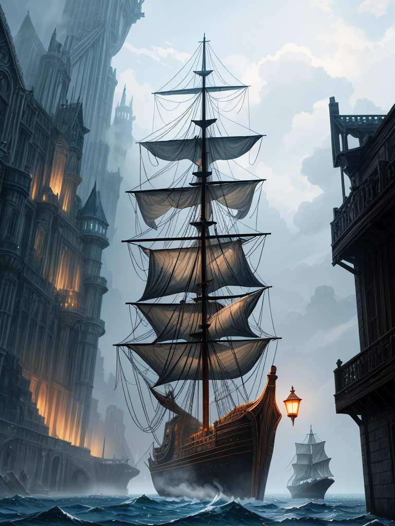 （（（masterpiece、Highest image quality、highest quality、highly detailed unity 8ｋwallpaper）））、（（fantasy））、（Sea of Fog）、ghost ship