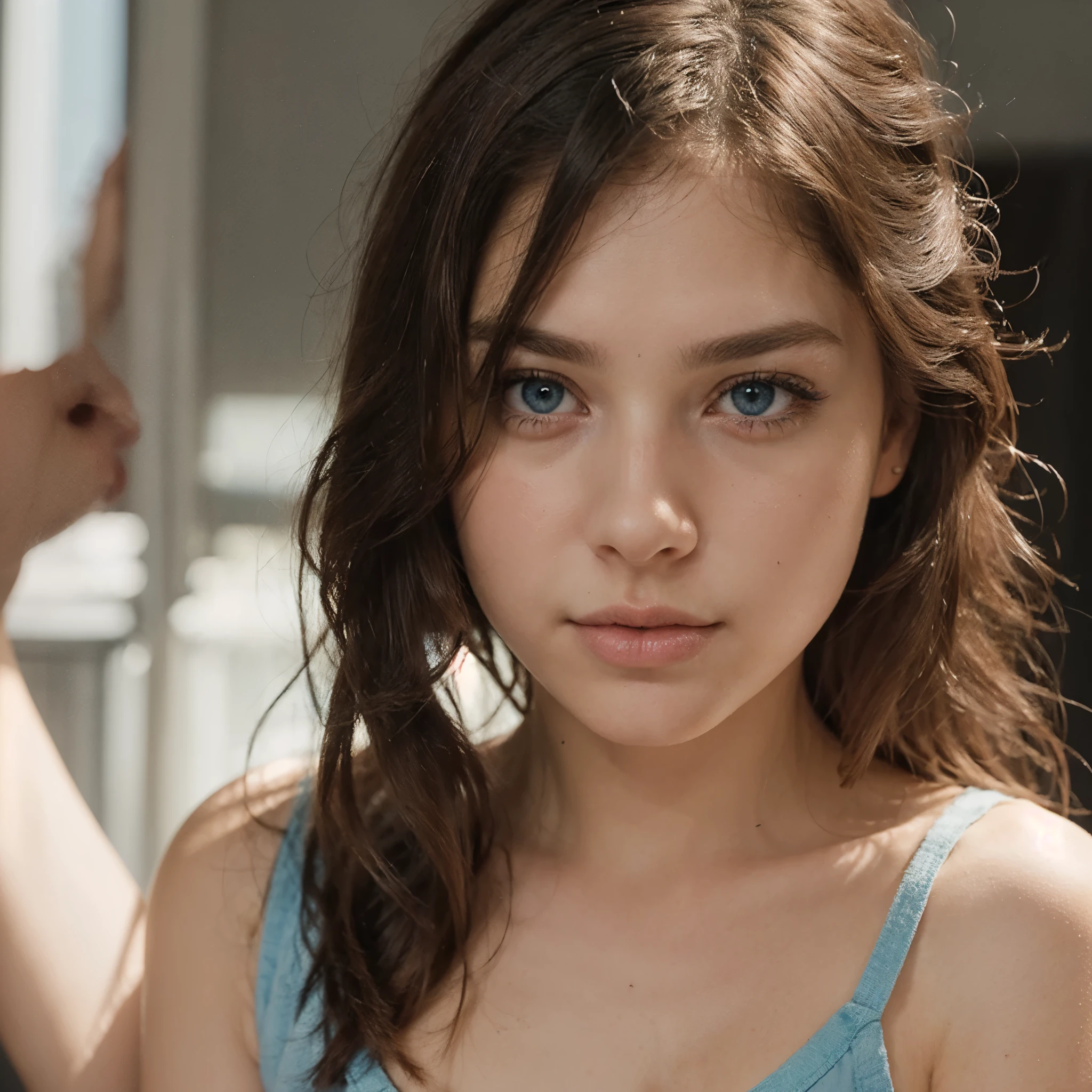 "(best quality,ultra-detailed),delicate blue eyes,shy,blushing,beautiful detailed lips,girl with delicate blue eyes and blushing cheeks,softly blushing cheeks,shyly looking away,soft lighting,portrait painting technique,vivid colors,subtle color palette"