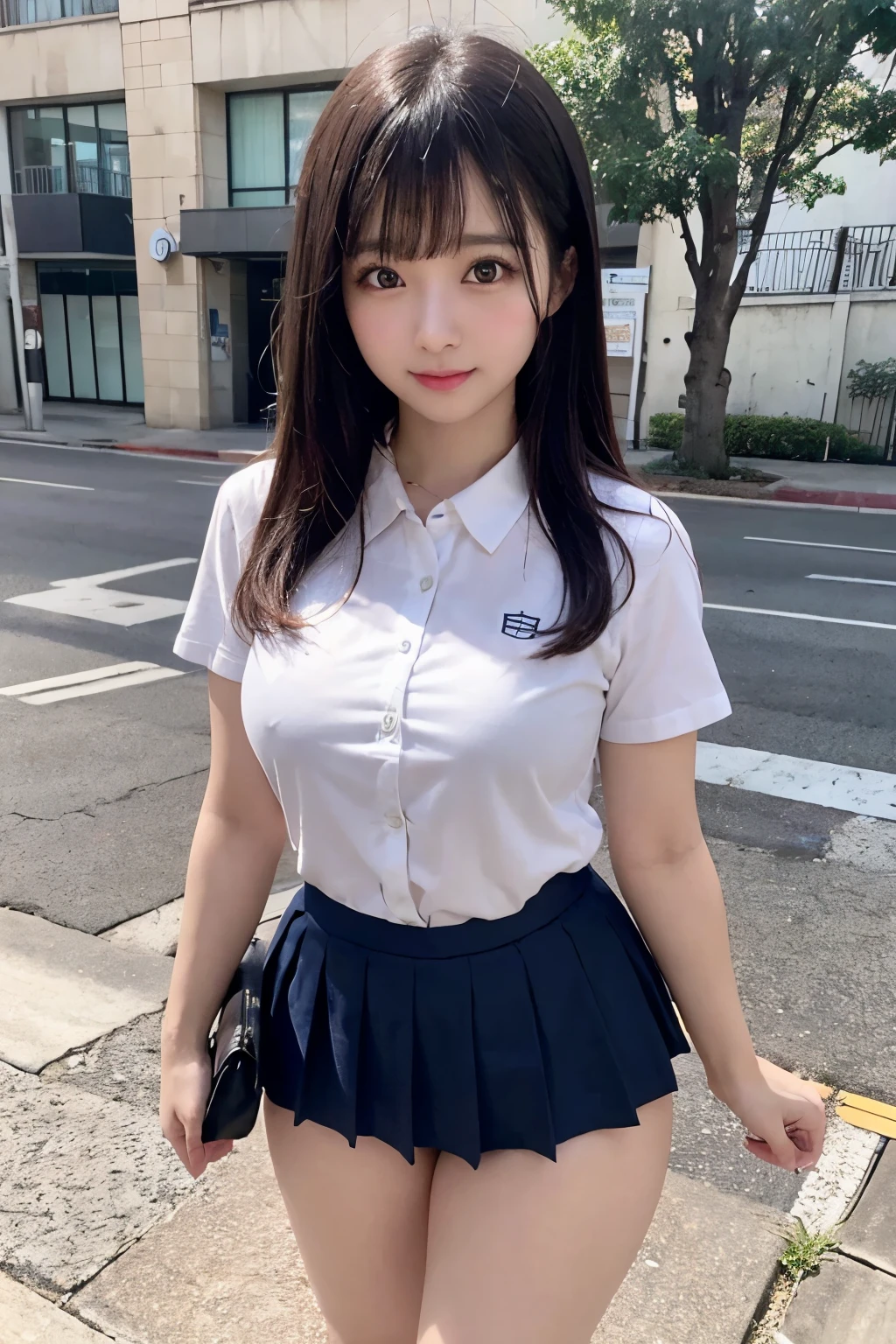 Arafed Asian woman in a short skirt, bonita, Olhos detalhados, Double eyelidm, Pele tonificada com trigo, Sexy feminino, Uniforme escolar, dentro da sala de aula, meio agachamento