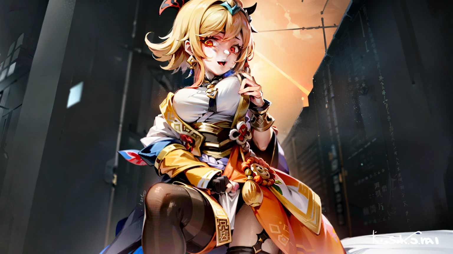 A person wearing a costume, Ayakashi original god impact, Ayaka game genshin impact, Onmyoji, wlop sum sakimichan, A peach as juicy as a human, Keda, Onmyoji detailed art, Inspired by Yang Jin, hero pose, Senna in League of Legends, Touching his chest