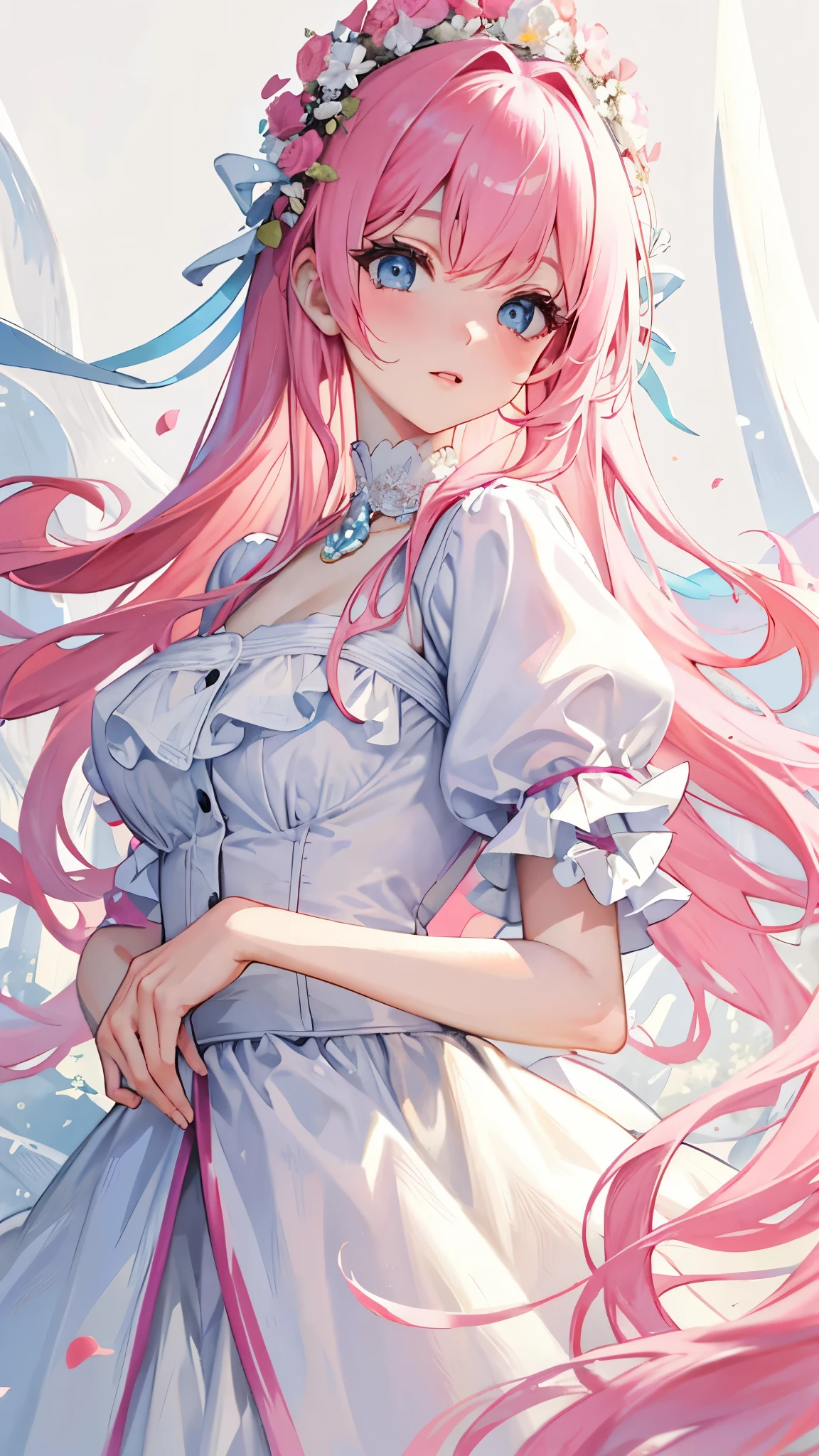 Anime girl with pink hair and blue eyes wearing a dress - SeaArt AI