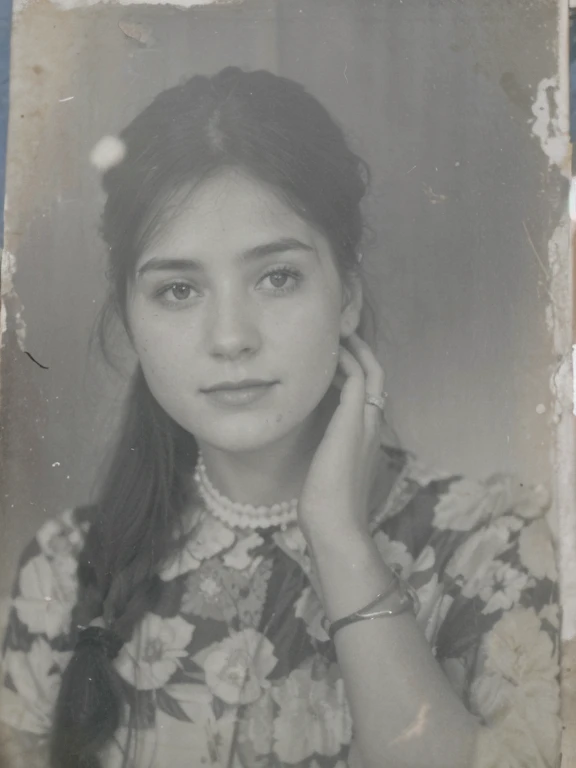 a black and white photo of a woman, good photo, realistic old photograph, grainy good photo, inspired by Lucia Peka, colorized background, inspired by Anna Fssli, digital restoration, background removed, black and white old photo, half body portrait of juliana, black and white old photograph, restored photo"