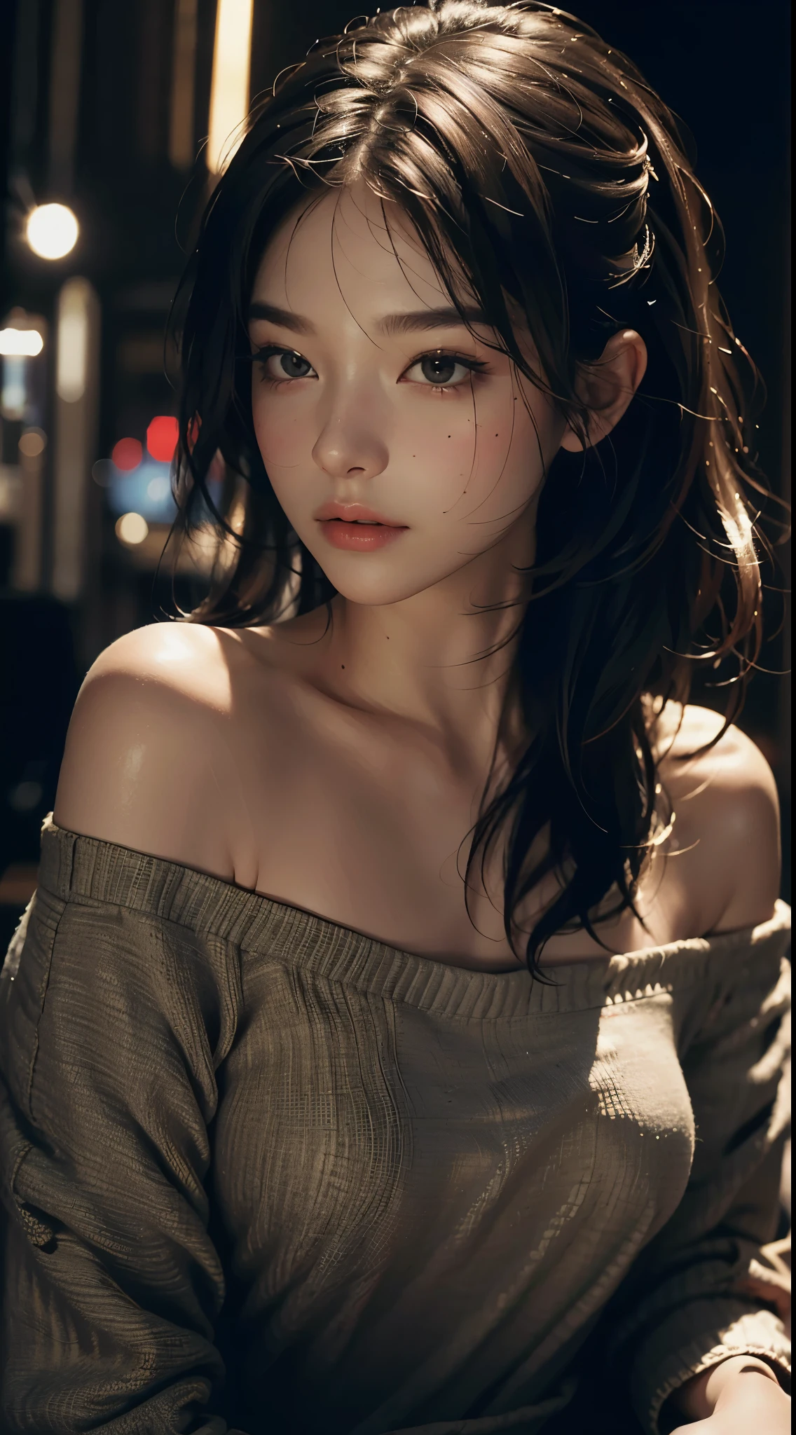 best quality, masterpiece, ultra high resolution, (lifelike:1.4), original photo, 1 girl, Off the shoulders, Cinema lighting