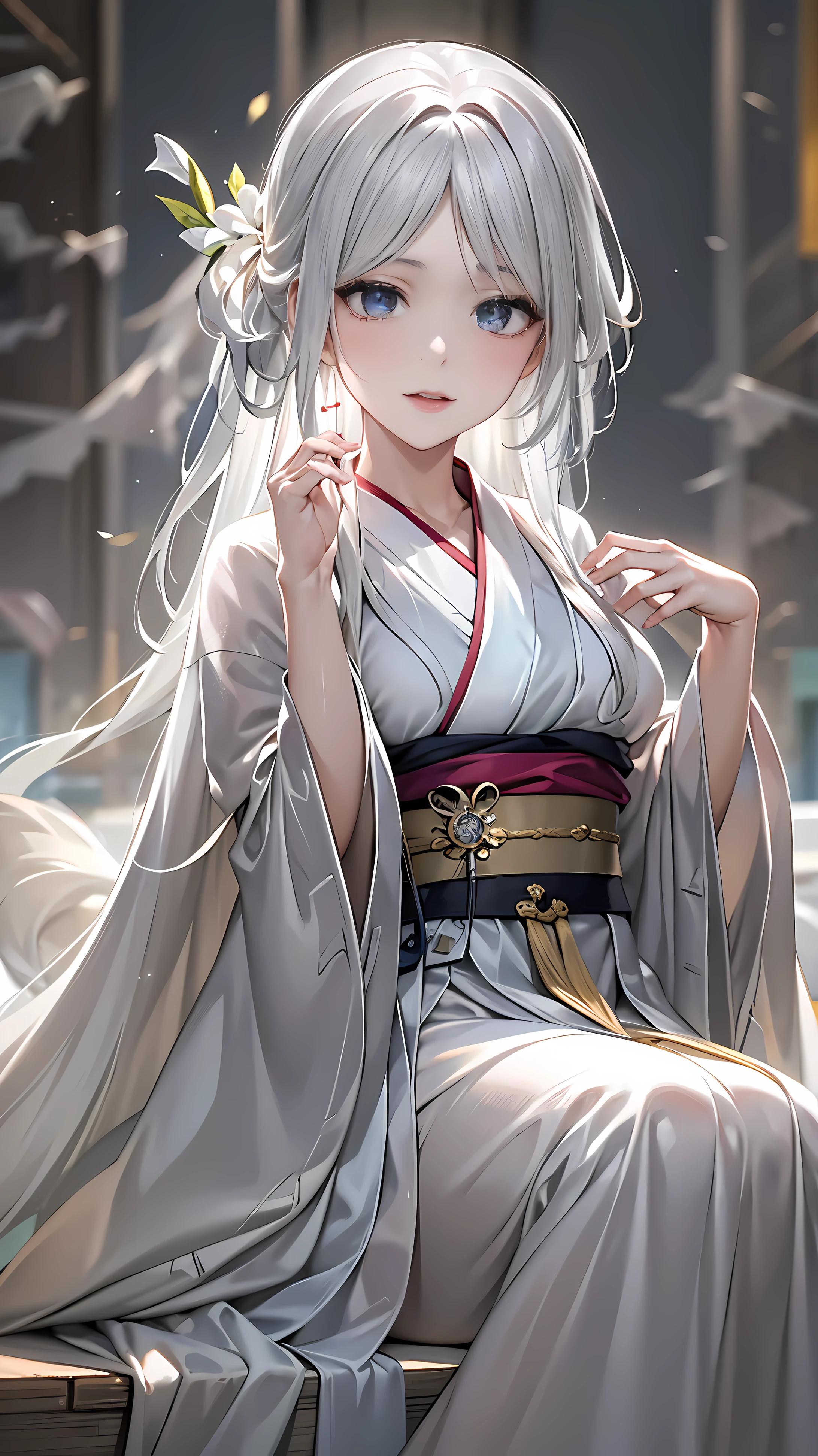 ulzzang-6500-v1.1,(original photo:1.2),((lifelike:1.4))best quality ,masterpiece, illustration, extremely delicate and beautiful, Very detailed ,CG ,unity ,8k wallpaper, amazing, Exquisite details, masterpiece,best quality,official art,Very detailed CG unity 8k wallpaper,ridiculous, incredibly ridiculous, File size is large, super detailed, high resolution, Very detailed,Beautiful and delicate girl, Very detailed eyes and face, beautiful and delicate eyes,There is light on the face,Cinema lighting,((hanfu)),1 girl,whole body,whole body照,view,looking at the audience,((white hair)),((bliss))